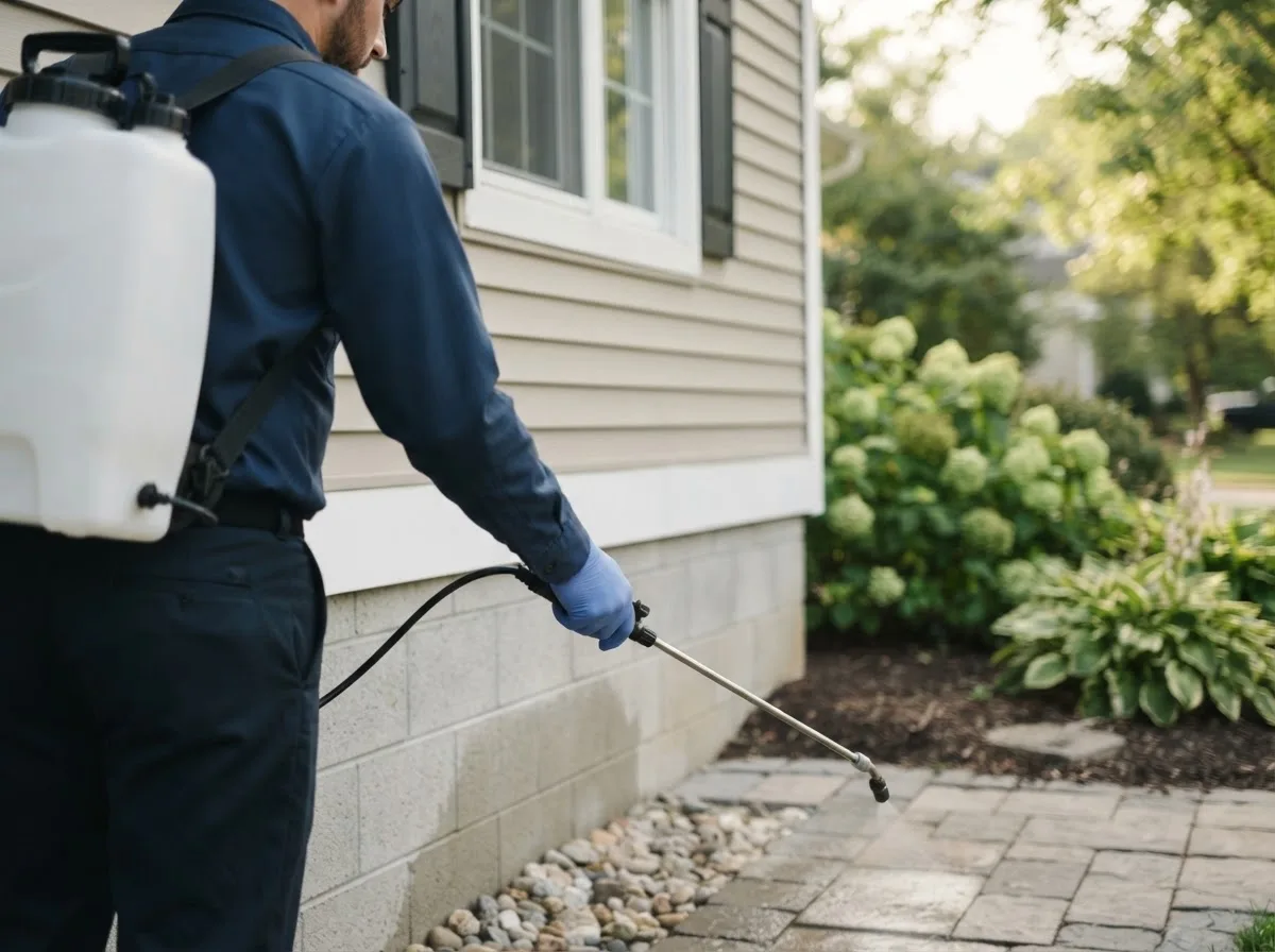 Pest control technician inspecting a home in Lake Creek, TX